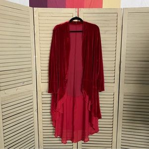 Brand-less XL Red Velvet Long Cardigan w/ Waterfall design